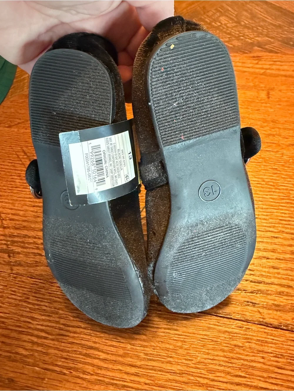 Cat & Jack Black Velvet Mary Jane Flats with Strap sz 13